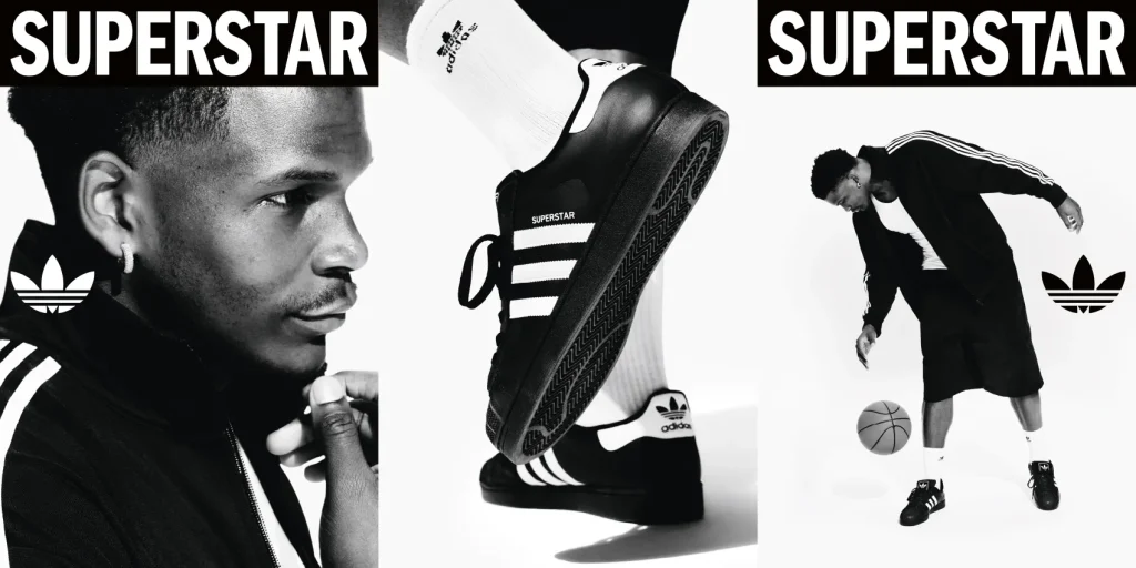 시대를 관통하는 아이콘: 아디다스 오리지널스, '슈퍼스타'의 새로운 이야기 5 아디다스 슈퍼스타 아이콘 디자인 패션 독일 역사 스타일 월드스타 제니 사무엘잭슨 가브리엘 타조토치다운 앤서니에드워즈